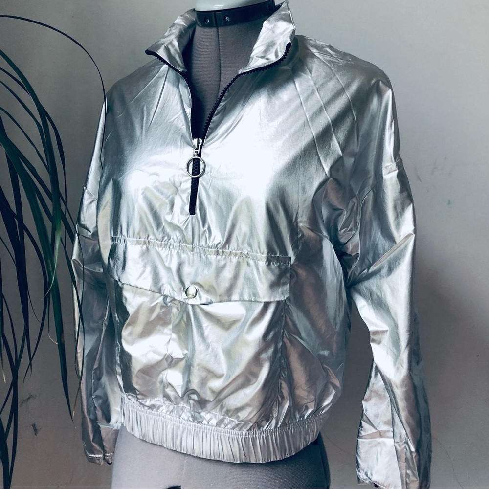 Vintage LOVE Silver Metallic Summer Lightweight Pullover Jacket Size S